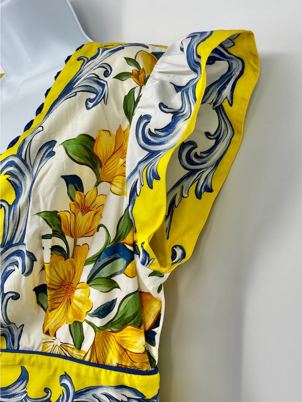 Farm Rio Yellow Mediterranean Sicily Scarf Lemon Tile Dress Medium - Picture 10 of 16